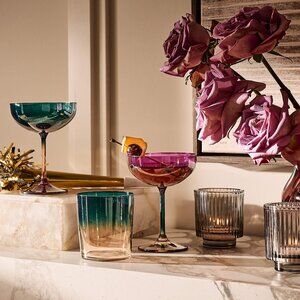 New Discontinued CB2 Azeeza Marie Purple Green Plum Emerald Coupe Cocktail Glass